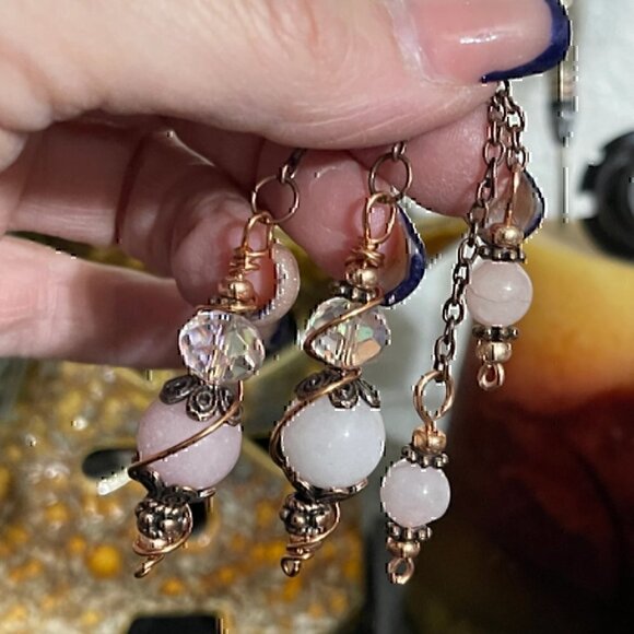 Handmade Mini Rose Quartz Crystal Copper Pendulum 5 inch By True Healing Source - Picture 3 of 9